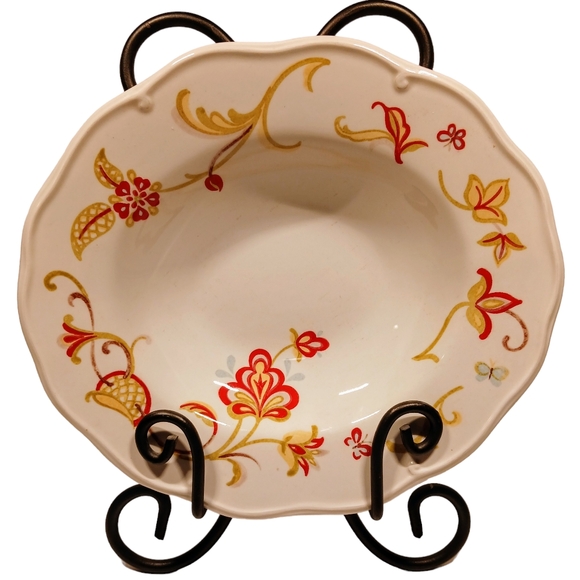 Waterford Great Room Chamomile 10" Serving Bowl W/Red Flowers and Scalloped Edge - Picture 6 of 6